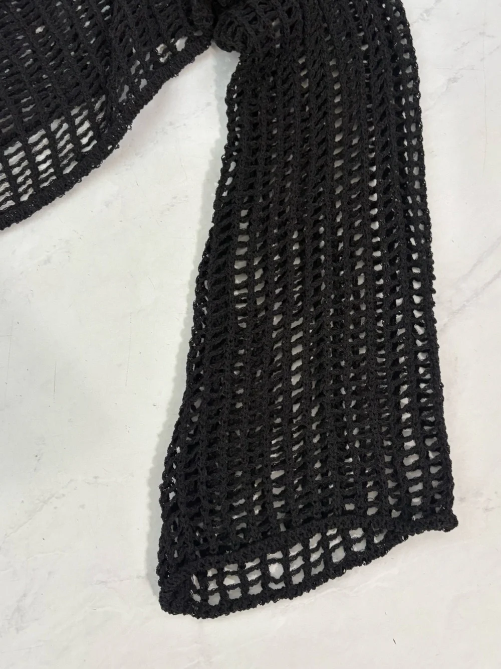 Black Crochet Open Knit Bell‎ Sleeve Beach Cover Up Crop Top Whimsigoth Fairy